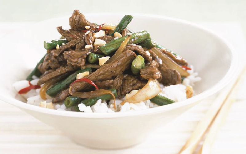 Chilli Beef and Snake Bean Stir-Fry with Cashews
